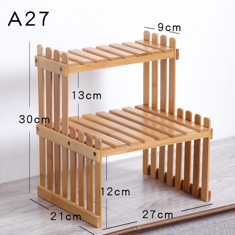 Office Desktop Storage Rack Bamboo Flower Display Stand Plant Shelves Decorative Storage Shelf for Study Living Room Organizer