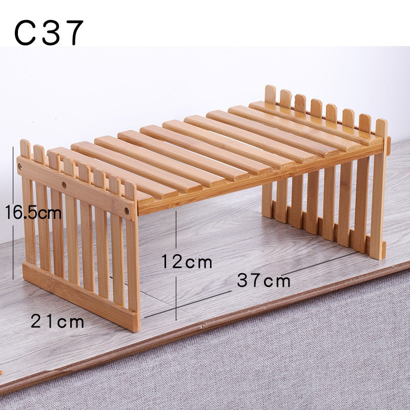 Office Desktop Storage Rack Bamboo Flower Display Stand Plant Shelves Decorative Storage Shelf for Study Living Room Organizer