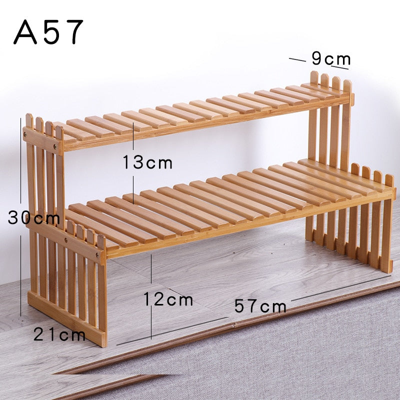 Office Desktop Storage Rack Bamboo Flower Display Stand Plant Shelves Decorative Storage Shelf for Study Living Room Organizer