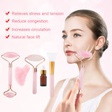 Face Jade Roller Rose Quartz Gua Sha Scraper Set
