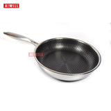 AIWILL HOT 304 Stainless Steel Skillet Household Induction Compatible Nonstick Fry Pan Cookware Use for Kitchen Restaurant 30cm