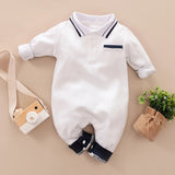 PatPat Spring and Autumn Baby Boy Cotton Style Gentleman Polo Collar Baby Rompers Solid Long-sleeve Jumpsuit Baby Boy Rompers