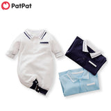 PatPat Spring and Autumn Baby Boy Cotton Style Gentleman Polo Collar Baby Rompers Solid Long-sleeve Jumpsuit Baby Boy Rompers