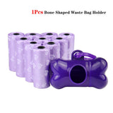 Pet Poop Bags Disposable Dog Waste Bags, Bulk Poop Bags with Leash Clip and Bone Bag Dispenser 5Roll(75Pcs) Bags with Paw Prints