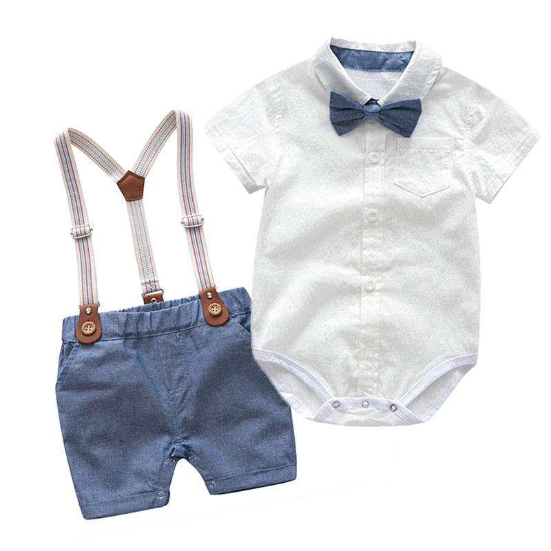 Summer Baby Boy Clothing Sets Infant Newborn Boy Clothes Short Sleeve Tops Overalls+Shorts Outfits Clothes Baby Clothing Set