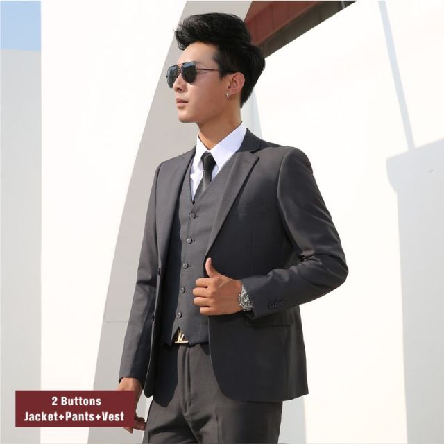 Men Suits Slim Fit Business Formal Casual Classic Suit Wedding Groom Party Prom Single Breasted Solid Color Black Gray Navy Blue
