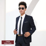 Men Suits Slim Fit Business Formal Casual Classic Suit Wedding Groom Party Prom Single Breasted Solid Color Black Gray Navy Blue