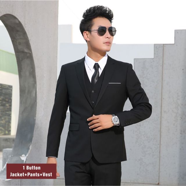 Men Suits Slim Fit Business Formal Casual Classic Suit Wedding Groom Party Prom Single Breasted Solid Color Black Gray Navy Blue