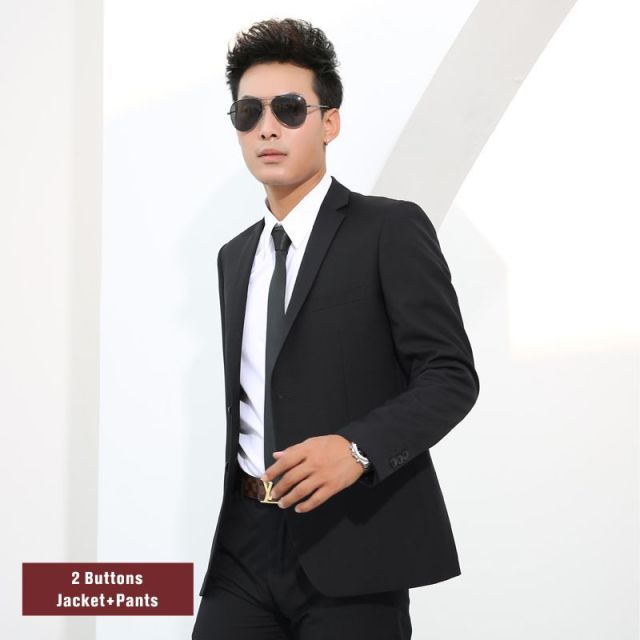 Men Suits Slim Fit Business Formal Casual Classic Suit Wedding Groom Party Prom Single Breasted Solid Color Black Gray Navy Blue