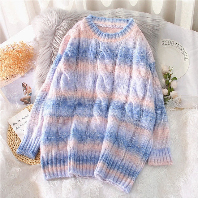 Autumn Winter Women Rainbow Sweaters