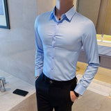 British Style New Solid Shirt Men Long Sleeve Fashion 2021 Autumn Business Formal Wear Men Shirts Slim Fit Casual Blouse Men 4XL