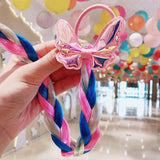 2021 New Girls Cute Cartoon Bow Butterfly Colorful Braid Headband Kids Ponytail Holder Rubber Bands Fashion Hair Accessories