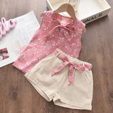 Bear Leader Girls Clothing Sets 2021 Summer Kids Clothes Floral Chiffon Halter+Embroidered Shorts Straw Children Clothing