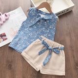 Bear Leader Girls Clothing Sets 2021 Summer Kids Clothes Floral Chiffon Halter+Embroidered Shorts Straw Children Clothing