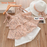 Bear Leader Girls Clothing Sets 2021 Summer Kids Clothes Floral Chiffon Halter+Embroidered Shorts Straw Children Clothing
