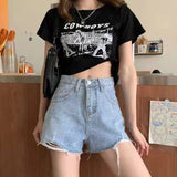 Streetwear High Waist Wide Denim Shorts