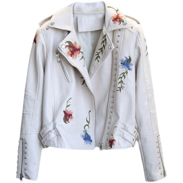 Embroidery Faux Leather Jacket