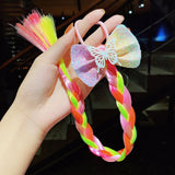2021 New Girls Cute Cartoon Bow Butterfly Colorful Braid Headband Kids Ponytail Holder Rubber Bands Fashion Hair Accessories