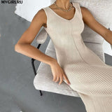 Mid-Calf Knitted Stripe Dresses