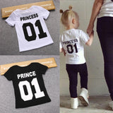 Children Funny T Shirt Boys Prince Tees Girls Princess T-shirts Kids Casual Tops White Black Number One 01 Baby Girl Clothing